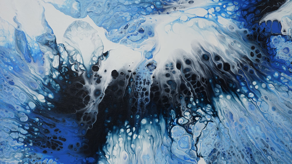 Abstract art with blue, white, and black colors