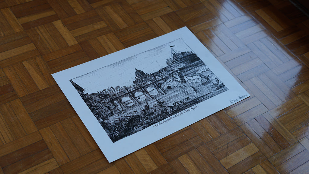 Print of a architectural design on a wooden floor